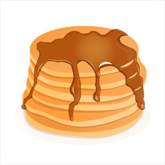 Cartoon pancakes with jam or syrup. Vector illustration of delicious breakfast, American brunch isolated on white background. Food, baking and sweets concept.