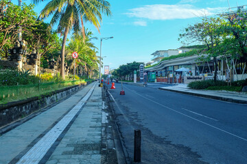 Kuta, Bali, Indonesia (2 May 2021): Quiet condition on business area near Kuta Beach, Bali. Illustration of tourism in Bali