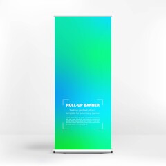 Roll-up banner design, liquid gradient background, advertising banner