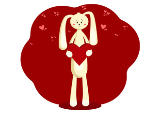 Illustration of a hare with a big red heart in its paws