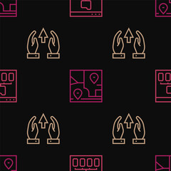 Set line Browser files, Growth chart and progress and Folded map with location on seamless pattern. Vector