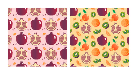 colourful food vector background illustration with oranges and garnet. colourful fresh fruit and juice vector background. fresh tasty food vector pattern background with fruit.