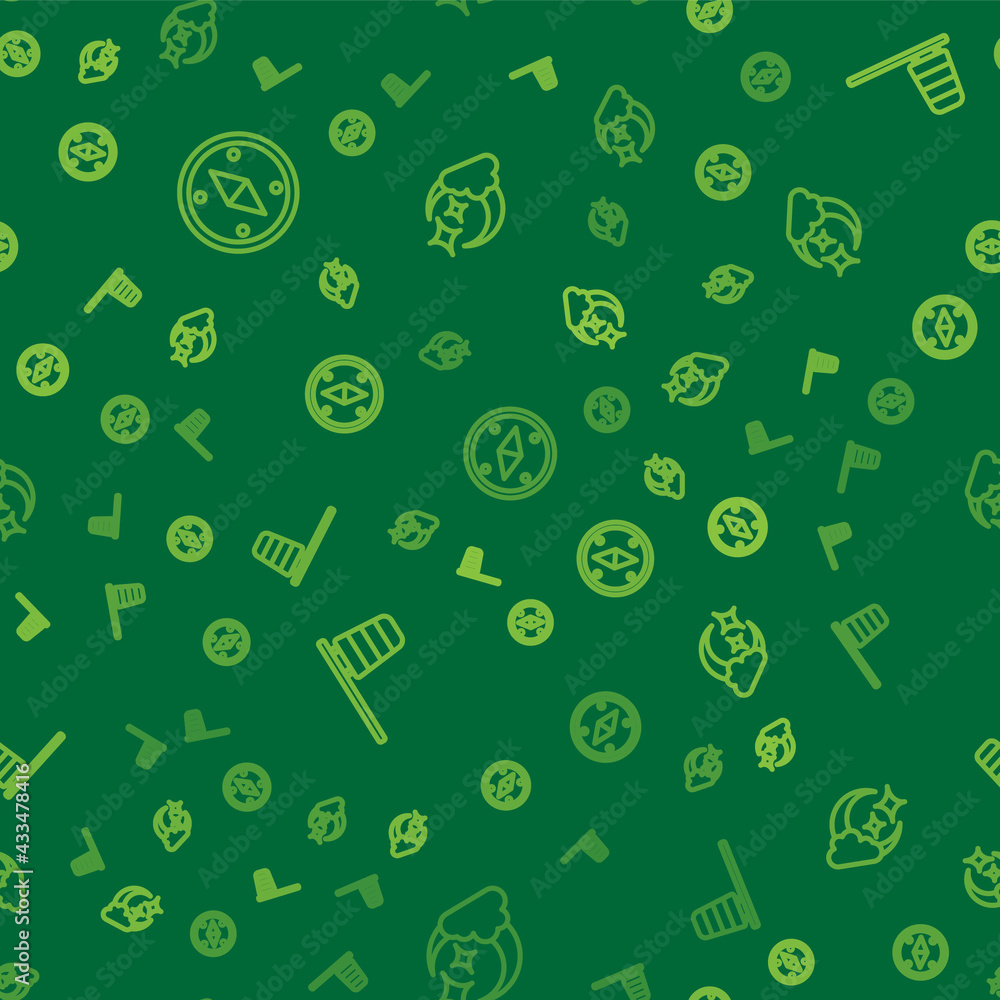 Aufkleber set line compass, cone windsock wind vane and cloud with moon on seamless pattern. vector