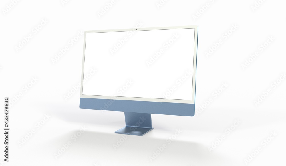 Poster realistic flat screen computer monitor 3de style mockup with blank screen isolated 3d