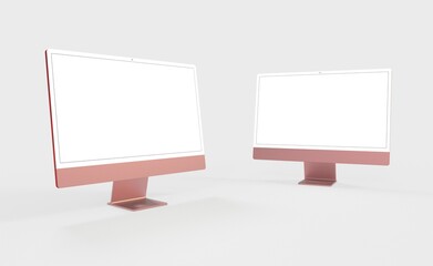 Computer display mock up with blank white screen. Stylish desktop computer mockup. new