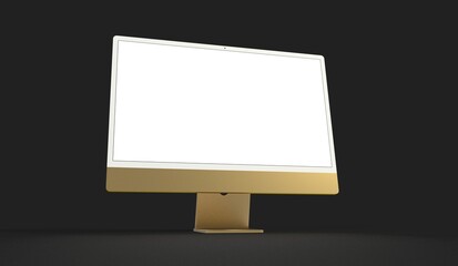 Realistic 3D Computer, with a white screen, isolated on a background