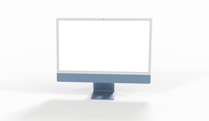 Realistic 3D Computer, with a white screen, isolated on a background