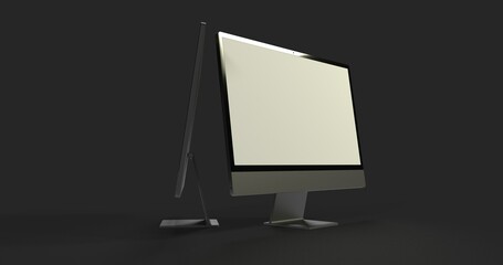 Realistic 3D Computer, with a white screen, isolated on a background