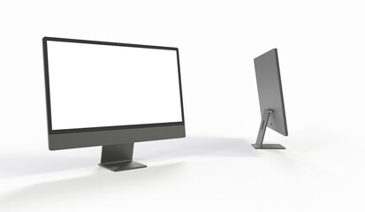 Realistic 3D Computer, with a white screen, isolated on a background