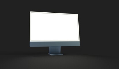 Computer display mock up with blank white screen. Stylish desktop computer mockup 3D