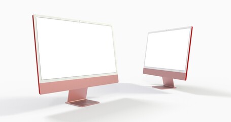 Computer display mock up with blank white screen. Stylish desktop computer mockup 3D - obrazy, fototapety, plakaty