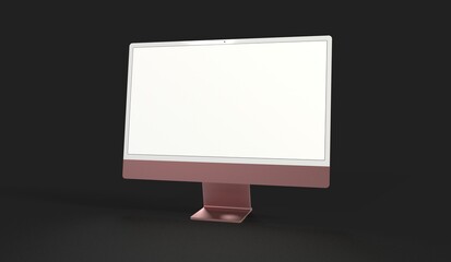 Computer display mock up with blank white screen. Stylish desktop computer mockup 3D