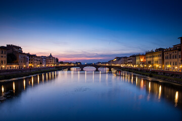 Fototapeta na wymiar Ponte Vecchio over Arno river in Florence, Italy at blue hour after sunset.