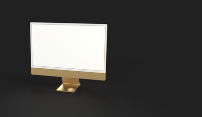 Computer display mock up with blank white screen. Stylish desktop computer mockup 3D
