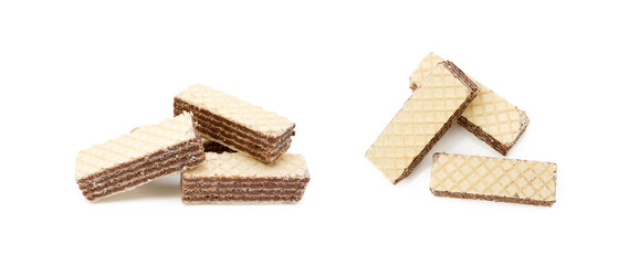 Crispy wafers with creamy hazelnut filling isolated on white background