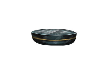 The coffee table is solid stone with a glass surface. Black modern furniture isolated on white background. Contemporary. Furniture. Manual drawing. Illustration