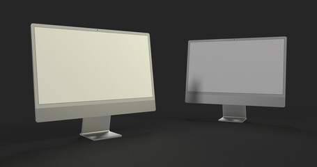 Computer display mock up with blank white screen. Stylish desktop computer mockup 3D