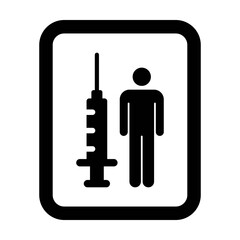 Vaccine icon vector with injection syringe male person symbol for medical and healthcare treatment in a glyph pictogram illustration