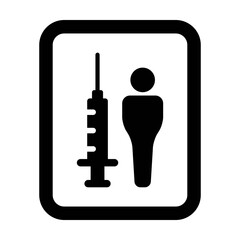 Vaccine icon vector with injection syringe male person symbol for immunization in a glyph pictogram illustration