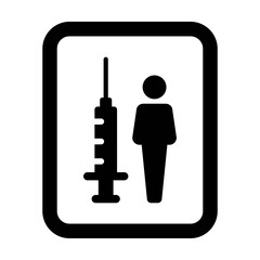 Vaccine icon vector with injection syringe male person symbol for virus protection in a glyph pictogram illustration