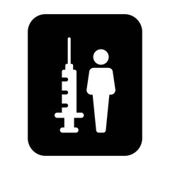 Vaccine icon vector with injection syringe male person symbol for virus protection in a glyph pictogram illustration