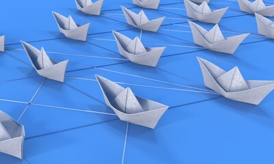 Management concept with origami boats.