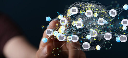 Artificial Intelligence Cloud technology. Integrated digital web concept background
