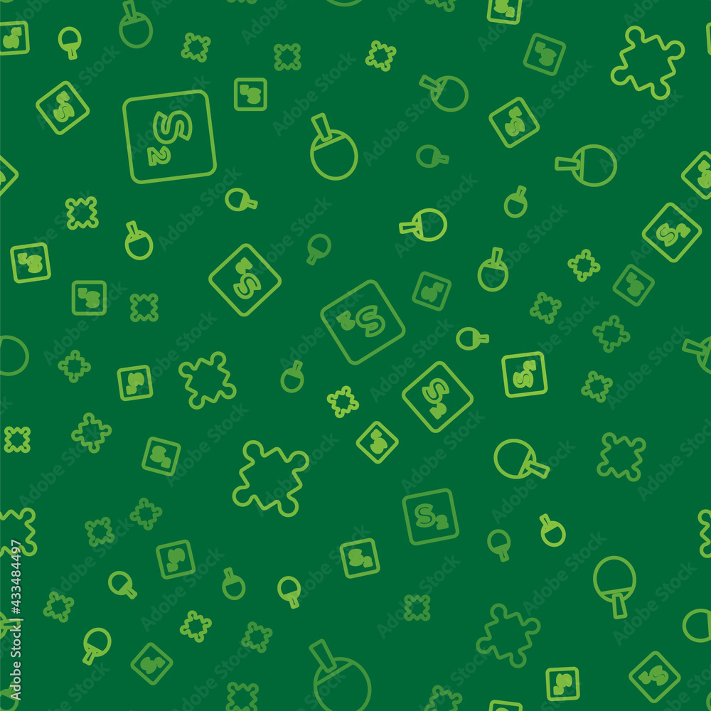 Poster set line bingo, puzzle pieces toy and racket on seamless pattern. vector