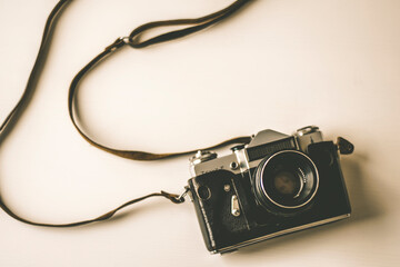 Vintage analogue camera in leather  case.
