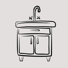 Kitchen, hallway, living room, bedroom. Sofa, armchair, wardrobe, chest of drawers, TV, mirror, floor lamp, chandelier. Part of a set of furniture and interior accessories. Isolated vector objects.