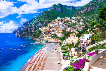 Amalfi coast of Italy. beautiful Positano town. one of the most scenic places for summer holidays. Campania - obrazy, fototapety, plakaty