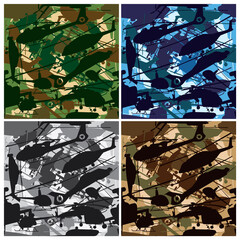 Seampless Background Pattern With Helicopters Camouflage - Vector Illustration