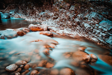 river in the forest, photo taken with very slow time