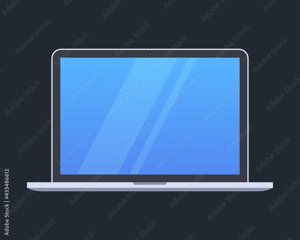 Poster modern computer laptop with blank screen isolated on dark background. technology-related device. sim