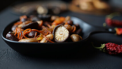 mushrooms with beans in a dish