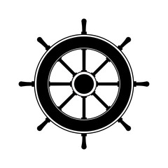 Obraz premium Steering wheel of a sea ship silhouette. Vector isolated on white background