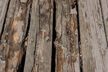 Old wood boards; splintering and peeling paint