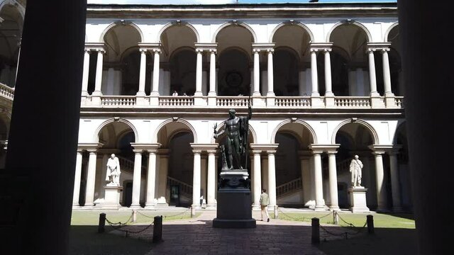 Europe, Italy , Milan May 2021 - Brera university open after  finish of lockdown due Covid-19 Coronavirus epidemic - people and tourist coming to visit the art and sightseeing in the city