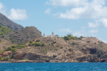 Fototapeta na wymiar Landscape of the Portmán Lighthouse, is located in La Unión, Region of Murcia, Spain