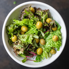 salad olives green olive fruit leaves lettuce mix fresh healthy diet meal keto or paleo diet
veggie vegan or vegetarian food food snack copy space food background rustic top view 