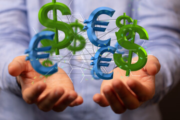 Main world currency theme dollar and euro background. Row and pile of money banknotes.