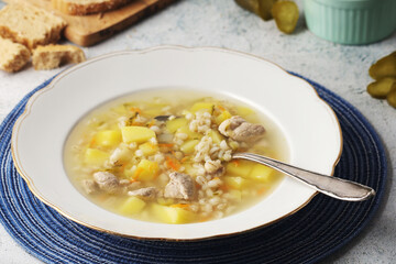 Rassolnik, traditional soup of Russian cuisine