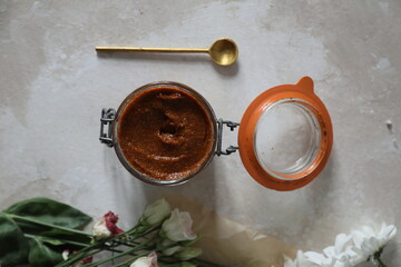 Goji berry and chia seeds jam in a jar