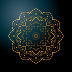 Vector Design golden Mandala on dark blus background