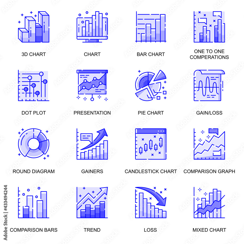 Leinwandbilder diagram and chart web flat line icons set. pack outline pictogram of statistical, data presentation,