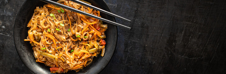 Shirataki noodles rice wok funchose vegetables soy sauce soup pho, pho bo pad thai vegan or...