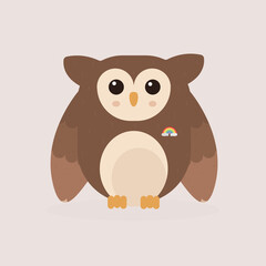 Brown cute owl with rainbow