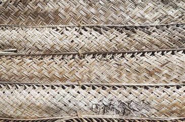 Dried woven palm leaf wall, natural background.