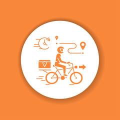 Fototapeta na wymiar Courier delivery glyph icon. Man rides bicycle. Express shipping. Sign for web page, app.