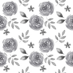 Hand painted watercolor pattern Roses monochrome